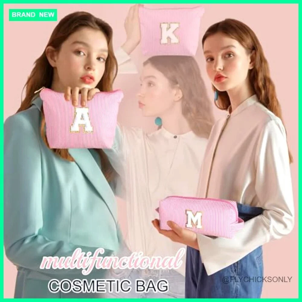 Personalized Initial Cosmetic Bag Travel Makeup Pouch Zipper Closure